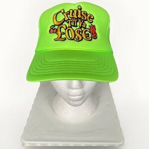 Amigo The Devil Cruise Til’ Ya Lose Embroidered Rare Folk Neon Green Trucker Hat